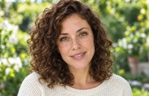 After enhancement example: the same portrait, with more defined eyes, freckles, and curls.